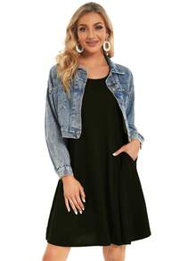 Vestido de Verano Casual para Mujer Sin Mangas con Bolsillos, Casual y Transpirable, de Playa - Verde militar - Ver 6