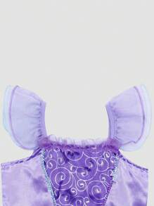 Young Girl Purple And Green Mermaid Formal Dress With Flutter Sleeves - Multicolor - View 4