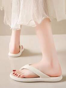 防滑平底沙灘涼鞋，女士EVA拖鞋，超輕柔軟底無聲家居平底拖鞋，適用於夏季 - 白色 - 查看 4