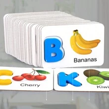 木制字母、数字、动物配对拼图卡，蒙特梭利学龄前儿童早教益智玩具 - 彩色 - 查看 8