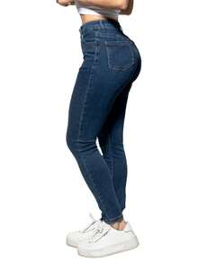 Jeans Vaqueros De Mezclilla Lisos Ajustados - Azul Marino - Ver 2