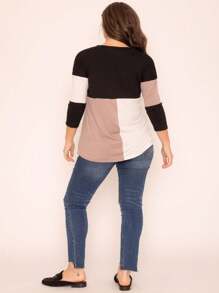 Black White Pink Mint Color Block 3/4 Sleeve Top Shirt Blouse | S-3X - Beige - View 4