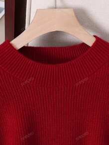 JIANHU New Spring Red Lace-Up Spliced Knit Sweater Women Loose Slimming Versatile Round Neck Long Sleeve Top, Vintage Warm Casual Oversized Look For Spring