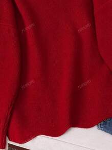 JIANHU New Spring Red Lace-Up Spliced Knit Sweater Women Loose Slimming Versatile Round Neck Long Sleeve Top, Vintage Warm Casual Oversized Look For Spring