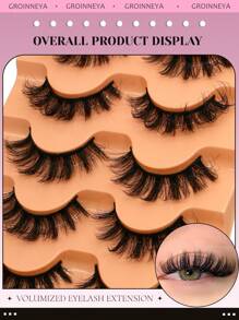 GROINNEYA 5 对浓密假睫毛自然猫眼睫毛仿貂毛睫毛蓬松漫画假睫毛化妆工具（7D35）假睫毛、睫毛、睫毛、假睫毛 - 黑色 - 查看 6