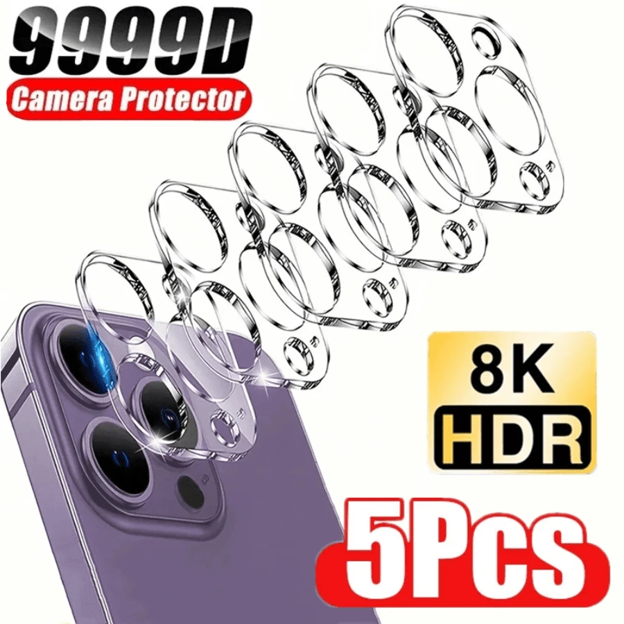 5入組完全覆蓋鏡頭保護玻璃，適用於iPhone 14 13 11 12 15 Pro Max背部相機鋼化玻璃膜，適用於iPhone 15 14 Plus 12 13 Mini - 無色 - 查看 1