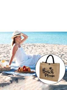 1个沙滩字母亚麻手提袋，个性化伴娘礼品袋，旅行收纳袋，大容量旅行化妆包：户外美妆的完美之选！适合婚礼、生日、海滩和假期，是馈赠亲朋好友的绝佳礼物。 - 卡其色 - 查看 7
