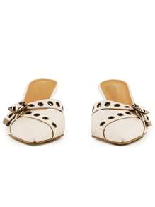 Mules Heels For Women Pointed Closed Toe Kitten Heeled Sandals Buckle Slip On Studded Pointed Stiletto Heels Party Dress Pumps - trắng - Xem 6