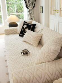 1入組毛絨沙發坐墊，厚實保暖，現代簡約設計，全季節適用，防滑，可機洗，防塵，防污，不褪色及脫落，適用於L型及1/2/3/4人位沙發，適用於秋冬季節 - 米色 - 查看 4