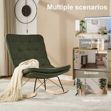 Ucloveria Rocking Chair, Teddy Fabric Living Room Chairs Rocking Glider Chair With Wide Backrest & Solid Wood Base, Upholstered Armless Rocker Chair Accent Chairs For Living Room Bedroom