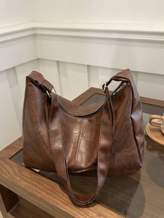 Ladies Simple Solid Color Shoulder Bag, Large Capacity Elegant PU Bag, Tramp Bag, Ladies Daily Casual Bag, Suitable For Workers, Teachers, Students