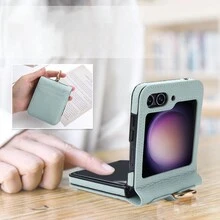 带手机吊饰斜挎手机壳适用于三星 Galaxy Z Flip 5/Flip 4/Flip 3 可折叠手机壳翻盖屏幕手机壳卡夹壳适用于三星 Galaxy Z Flip 4/Flip 5 钱包保护套，带信用卡槽的斜挎包带，人造皮革带可调节可拆卸挂绳和腕带，适合女性 - 藍色 - 查看 2