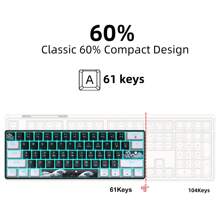 61-Key Mechanical Gaming Keyboard, Blue Switches, RGB Backlit, DIY Keycaps, USB-C Plug & Play, Compatible With Windows, PC, Gaming Consoles, For Gamers - Black/White(Blue Switches) - View 6