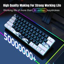 61-Key Mechanical Gaming Keyboard, Blue Switches, RGB Backlit, DIY Keycaps, USB-C Plug & Play, Compatible With Windows, PC, Gaming Consoles, For Gamers - Black/White(Blue Switches) - View 5