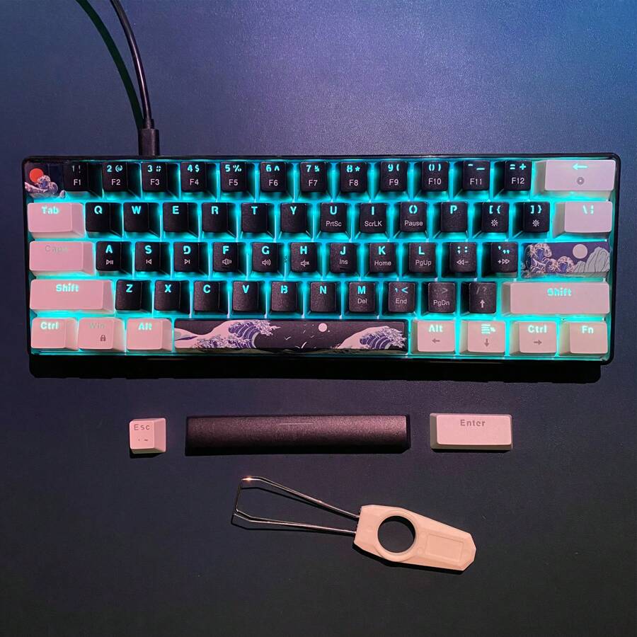 61-Key Mechanical Gaming Keyboard, Blue Switches, RGB Backlit, DIY Keycaps, USB-C Plug & Play, Compatible With Windows, PC, Gaming Consoles, For Gamers