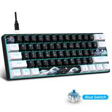 61-Key Mechanical Gaming Keyboard, Blue Switches, RGB Backlit, DIY Keycaps, USB-C Plug & Play, Compatible With Windows, PC, Gaming Consoles, For Gamers - Black/White(Blue Switches) - View 4