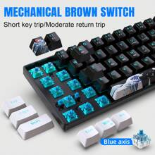 61-Key Mechanical Gaming Keyboard, Blue Switches, RGB Backlit, DIY Keycaps, USB-C Plug & Play, Compatible With Windows, PC, Gaming Consoles, For Gamers - Black/White(Blue Switches) - View 3
