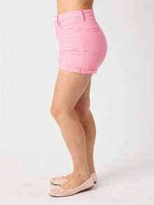 Judy Blue Women's High Waist Tummy Control Garment Dyed Shorts - 粉色 - 查看 4