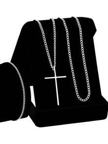 Men'S Necklace Sets - 銀色 - 查看 1