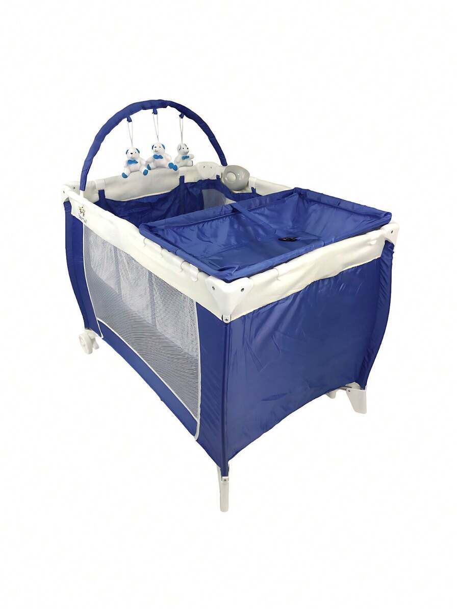 Cuna Corral Bebe Plegable,Mosquitero,Cambiador,Vibra,Sonido - Azul - Ver 1