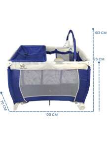 Cuna Corral Bebe Plegable,Mosquitero,Cambiador,Vibra,Sonido - Azul - Ver 3