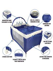 Cuna Corral Bebe Plegable,Mosquitero,Cambiador,Vibra,Sonido - Azul - Ver 2