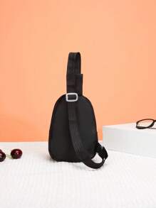 2 件男孩和女孩尼龙拉链时尚迷你胸包，珍珠字母布休闲包适合日常使用（DIY 字母贴纸） - 黑+白字母 - 查看 7