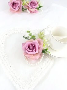 6pcs/1pc Wrist Corsage For Bride Bridesmaids Wedding, Artificial Silk Rose And Faux Pearls Romantic Wrist Corsage For Women Mother Wedding Prom Party Bridal Shower Decoration Wedding Gift Valentine's Day