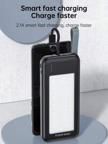 1 Pc 10000/20000/30000mAh 22.5W Combined Capacity Portable Power Bank With LED Strong Light, Built-In Charging Cable, Compatible With Type-C/Lightning/Micro Charging Outputs