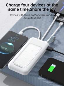 1 Pc 10000/20000/30000mAh 22.5W Combined Capacity Portable Power Bank With LED Strong Light, Built-In Charging Cable, Compatible With Type-C/Lightning/Micro Charging Outputs