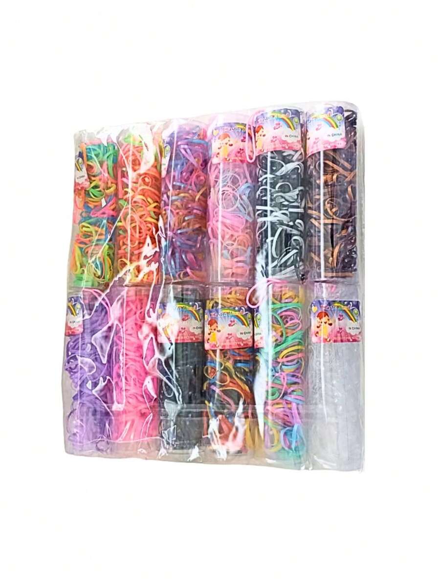 12 Tubos De Ligas Para Cabello Gruesas Anchas Colores Mixtos - Multicolor - Ver 1