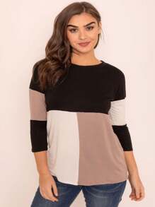 Black White Pink Mint Color Block 3/4 Sleeve Top Shirt Blouse | S-3X - Beige - View 1