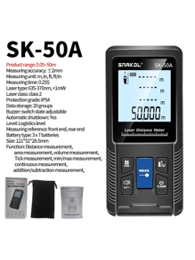 1 Set Snakol Medidor de distancia láser 40m 50m 70m 100m 120m Telémetro digital Rango Finder Trena Roulette Regla Cinta métrica de medición de distancia - Negro - Ver 9