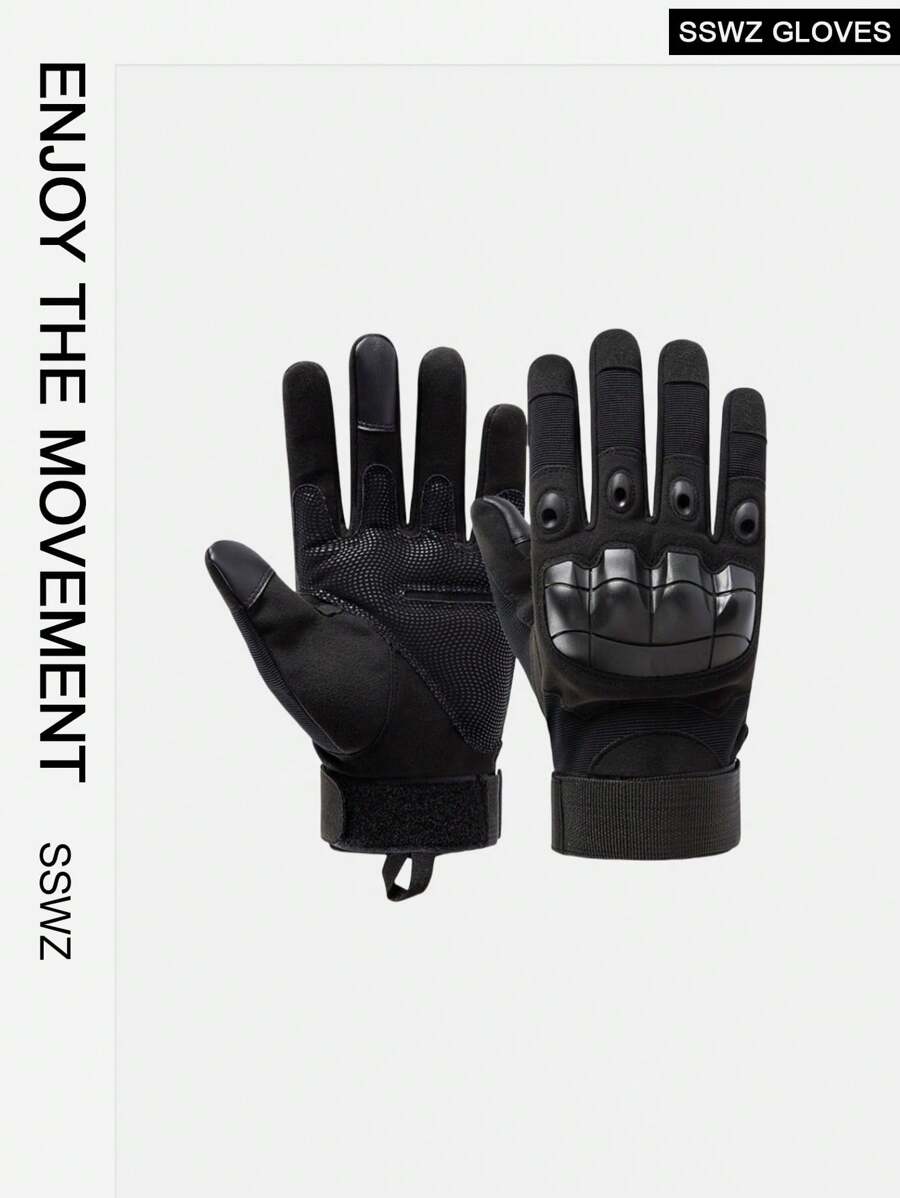 1pair Men's Full Finger Outdoor Sports Motorcycle Riding Climbing Professional Protection Sports Gloves - Black - View 1