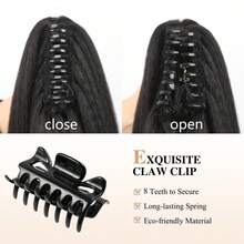 直類夾子馬尾延伸16吋毛織直髮夾片式高馬尾黑色合成自然髮延伸 - 黑色 - 查看 8
