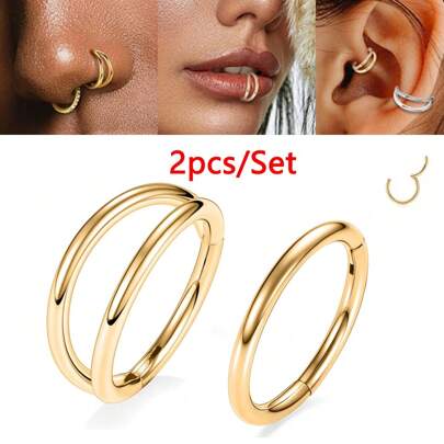 ADYJELY Bộ 2 khuyên xỏ khuyên mũi 16G bằng thép không gỉ dạng vòng đôi liền mạch có bản lề 6mm 8mm 10mm 12mm ﻿18K mạ vàng vách ngăn mũi dạng vòng sụn khuyên vành tai hình tròn vành tai hình conch Daith Helix khuyên tai dái tai khuyên môi/bụng/núm vú Bộ trang sức xỏ khuyên cơ thể cho nam và nữ