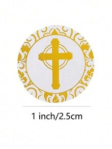 500pcs/Roll Gilded Round Cross Sticker 1 Inch  Christian Prayer Sticker Envelope Seal Label - Multicolor - View 2