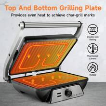 Pukomc 3-In-1 Breakfast Panini Press Electric Indoor Grill - Features Non-Stick Baking Tray, Temperature Control Knob, 180-Degree Hinge For Easy Opening, Accommodates Various Ingredients, Includes Drip Tray. - Black - View 5