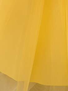 Baby Girls' Solid Color Mesh Sleeveless Wide Strap 3D Floral Elegantc Flower Girl Dress For Wedding Party, Headband Not Included - Yellow - View 7