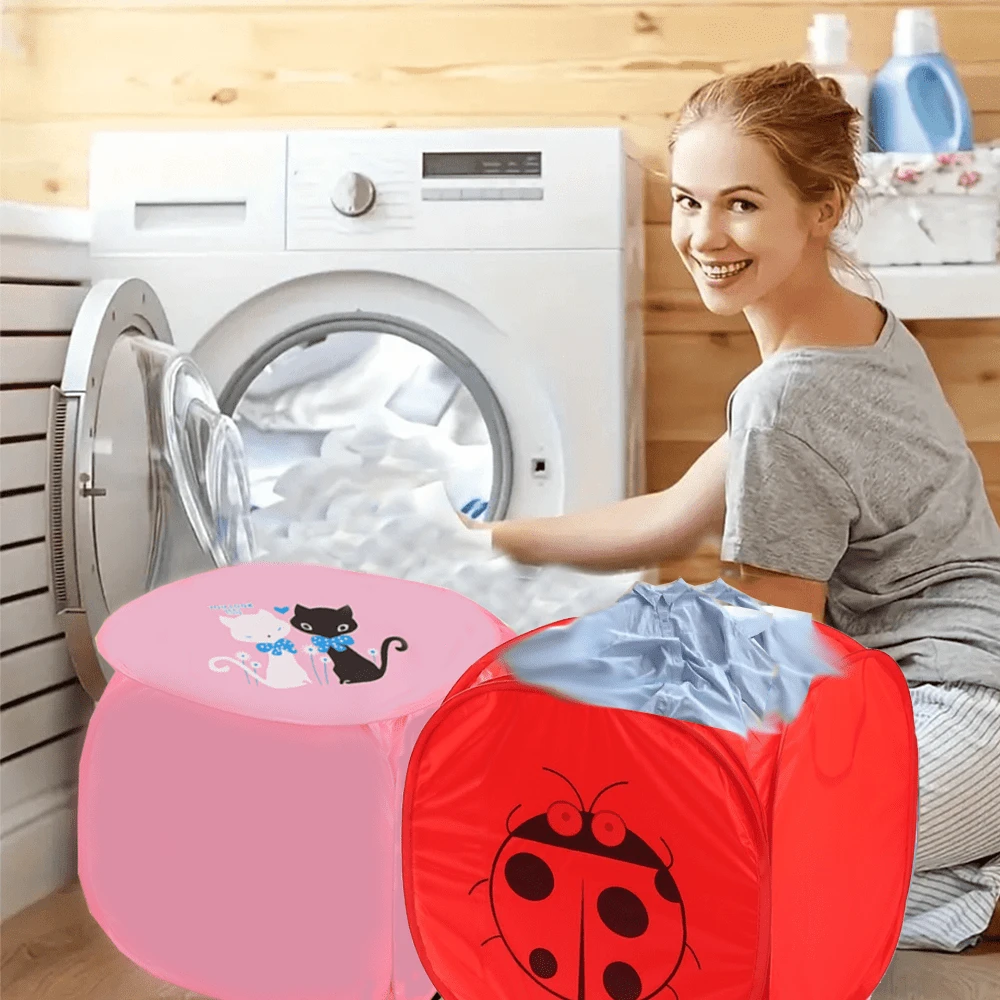 1pc Square Cartoon Dirty Clothes Basket, Portable & Foldable Toy & Clothing Storage Bin - Multicolor - View 1