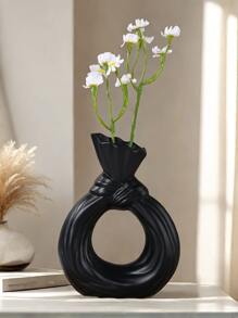 1pc White Ceramic Vase 1 Piece Set, Nordic Modern Bohemian Style Hollow Donut Vase Decoration, Home Decoration Vase, Minimalist Decorative Vase Gifts Birthday Graduation