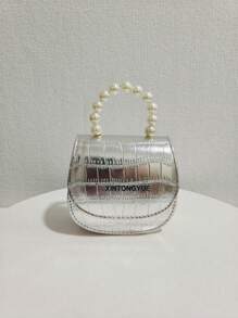 儿童时尚新款石纹珍珠手提包，节日礼物 PU 皮革鳄鱼纹时尚迷你包，公主潮流女孩零钱包，时尚迷你口红包 - 均碼 - 查看 3