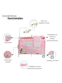 Corral para Bebe con Cambiador D'Bebe con Movil,Altura Ajustable - Rosa - Ver 2