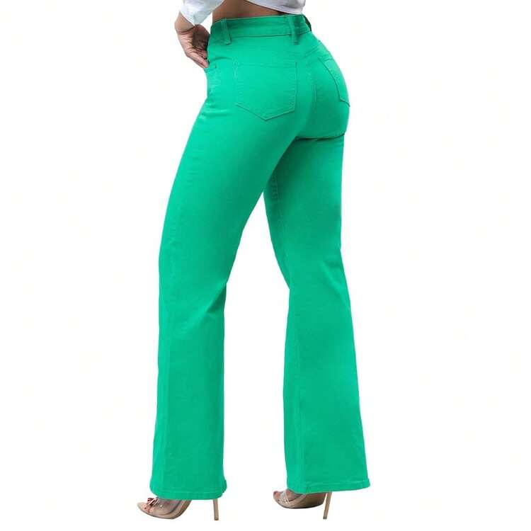 Jeans Flojos Wide Leg Pantalon de Pierna Ancha de Tiro Alto - Verde - Añade 5