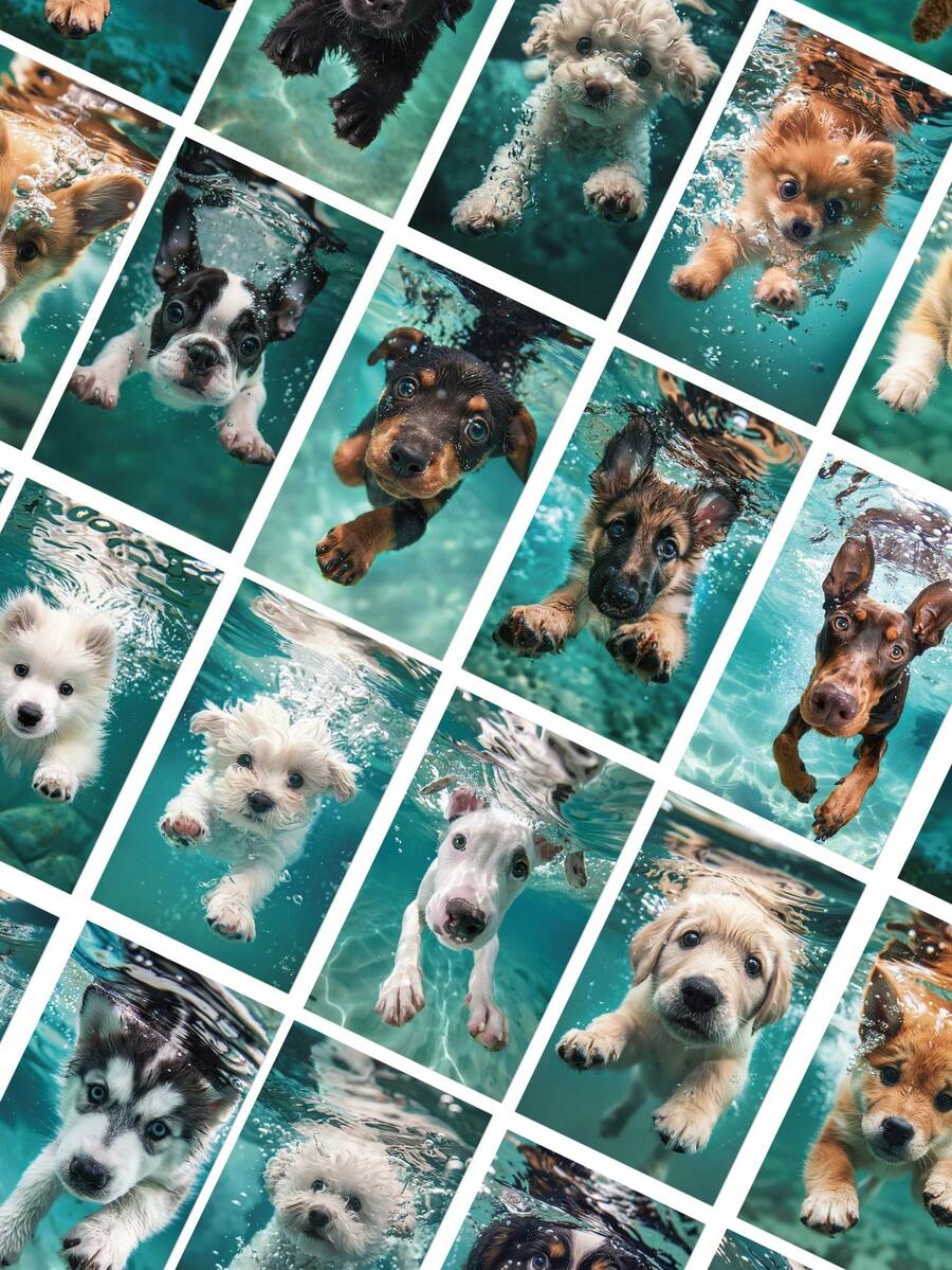 50入組游泳狗塗鴉貼紙，防水PVC卡通裝飾禮品筆記本電腦手機吉他滑板DIY貼紙 - 彩色 - 查看 1