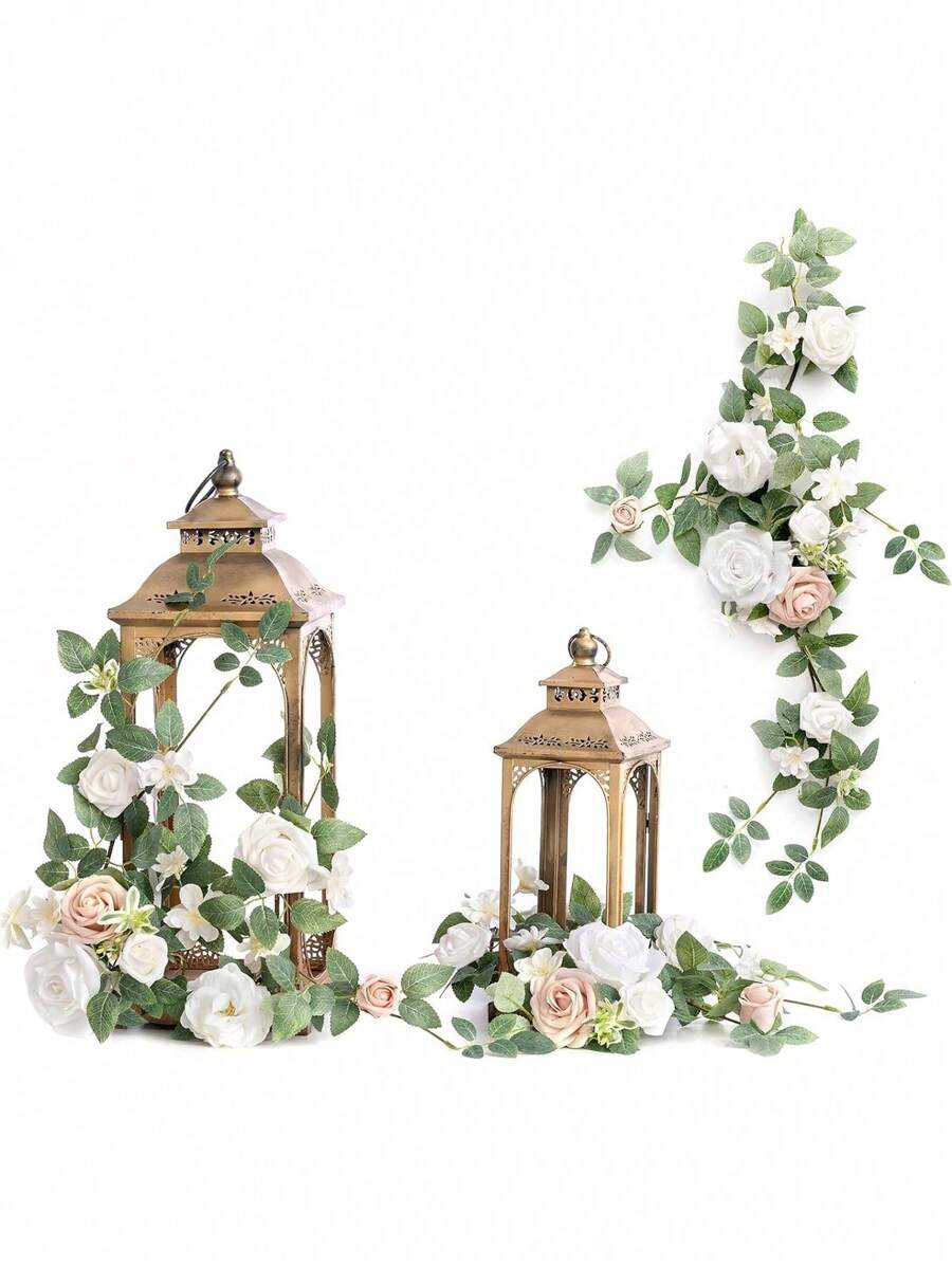 2Pcs Artificial Aisle Flowers 2.46ft Flower Garland Handmade Comes With Ribbon For Festival Party Indoor Arches Fireplace Wedding Decoration Table Centerpieces Arch Decor Fall Decor - White - View 1