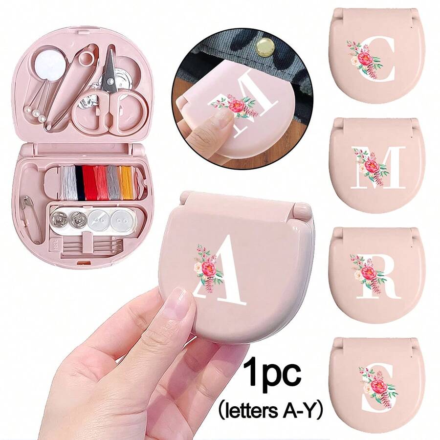 1入組裁縫工具箱,粉色花朵字母A-Z,初學者裁縫的絕佳禮物:1組便攜式小型裁縫套裝-可摺疊,DIY裁縫用品和配件,適用於旅行者和緊急衣服維修工具,迷你針盒便攜小針包裁縫工具組酒店用品 - 粉色 - 查看 1