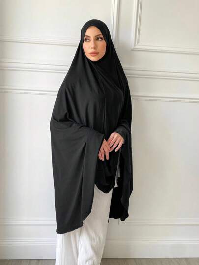 1pc Plus Size Women's Sleeveless Muslim Headscarf, Solid Color Instant Hijab, Casual Loose Headwrap, Al-Amira, Khimar, Jilbab, Chin Cover Design Suitable For Daily Wear, Shoulder Cover, Hijab Accessories