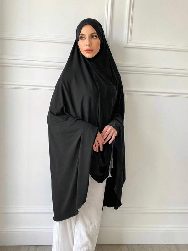 1 pezzo Hijab senza maniche di taglia grande per donne, monocromatico istantaneo, foulard casual ampio, Al-Amira, Khimar, Jilbab, design con copertura del mento adatto per uso quotidiano, copri spalle, accessori hijab