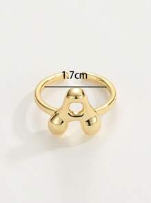 1件時尚鍍銅18K金光澤氣泡氣球可愛A-Z 26個英文字母戒指，適合女士日常佩戴字母戒指